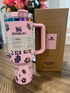 Stanley Pink and Navy Floral Stitch Stainless Travel Mug
